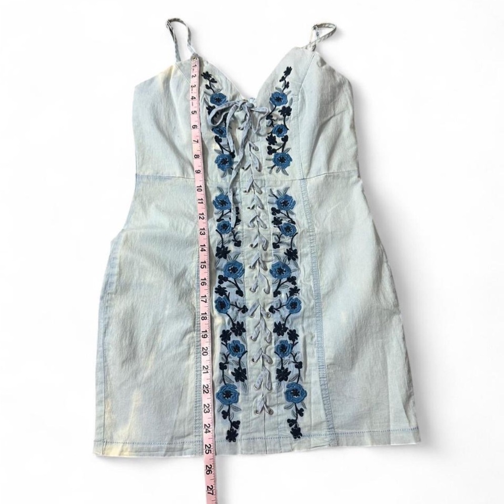 Floral Embroidered Lace Up Mini Dress - Picture 16 of 16